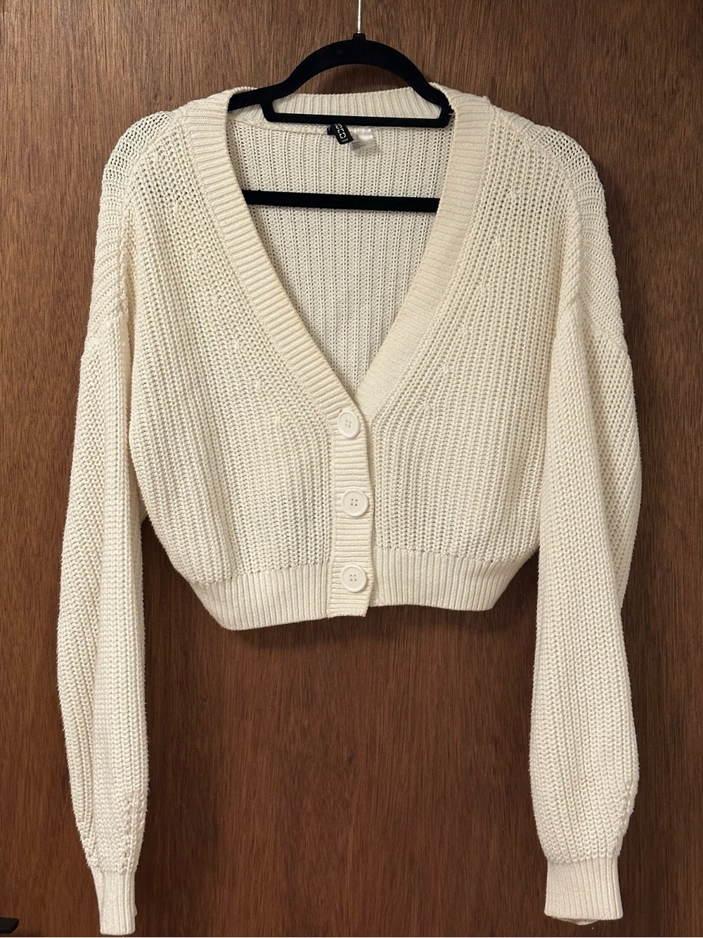 H&M Cream Cropped V-Neck Button Cardigan